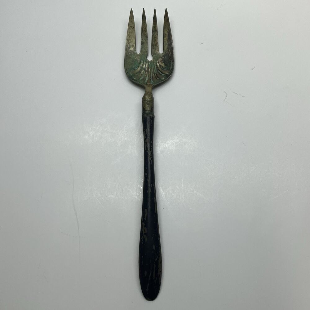 antique v.b & company  patina metal  wooden handle salad serving fork replacemen